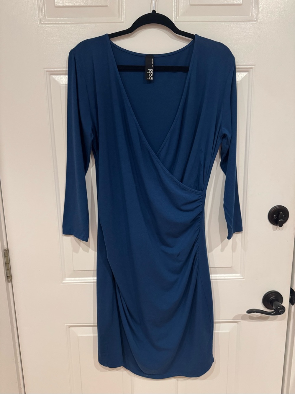 bobi bright blue Wrap-Style Long Sleeve Dress
